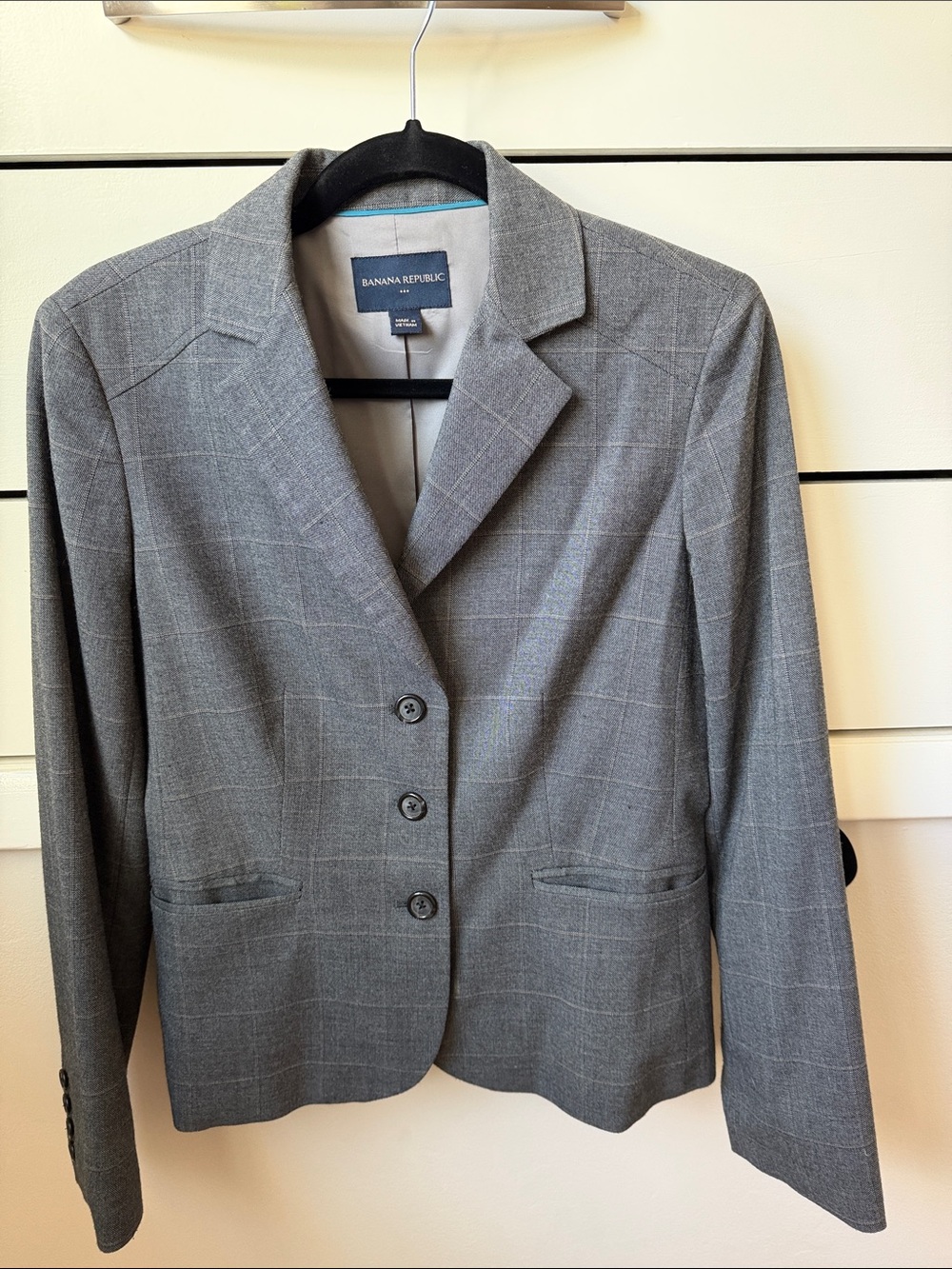 Banana Republic Gray Windowpane Tailored Blazer